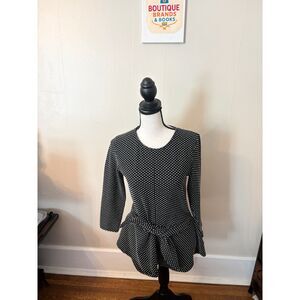 SAVIDA Black & White Polka Dot Peplum Top XS | 3/4 Sleeve Stretch Blouse